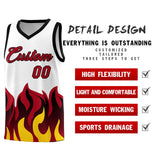 Custom White Red Hem Flame Pattern Fashion Sports Uniform Basketball jersey