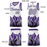 Custom White Purple Hem Flame Pattern Fashion Sports Uniform Basketball jersey