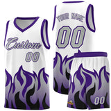 Custom White Purple Hem Flame Pattern Fashion Sports Uniform Basketball jersey