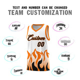 Custom White Orange Hem Flame Pattern Fashion Sports Uniform Basketball jersey