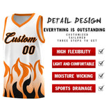 Custom White Orange Hem Flame Pattern Fashion Sports Uniform Basketball jersey