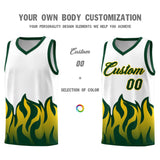 Custom White Hunter Green Hem Flame Pattern Fashion Sports Uniform Basketball jersey