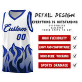 Custom White Royal Hem Flame Pattern Fashion Sports Uniform Basketball jersey