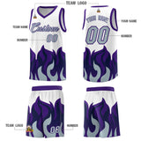 Custom White Purple Hem Flame Pattern Fashion Sports Uniform Basketball jersey