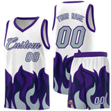 Custom White Purple Hem Flame Pattern Fashion Sports Uniform Basketball jersey