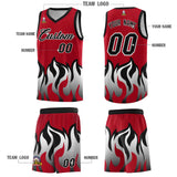 Custom Red Black Hem Flame Pattern Fashion Sports Uniform Basketball jersey