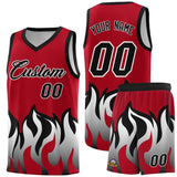 Custom Red Black Hem Flame Pattern Fashion Sports Uniform Basketball jersey