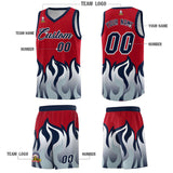 Custom Red Navy Hem Flame Pattern Fashion Sports Uniform Basketball jersey