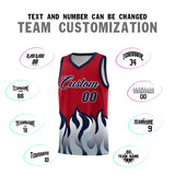 Custom Red Navy Hem Flame Pattern Fashion Sports Uniform Basketball jersey