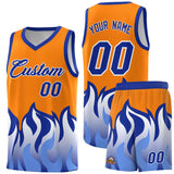 Custom Orange Royal Hem Flame Pattern Fashion Sports Uniform Basketball jersey
