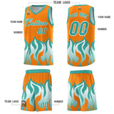 Custom Orange Bright Green Hem Flame Pattern Fashion Sports Uniform Basketball jersey
