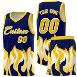 Custom Navy Gold Hem Flame Pattern Fashion Sports Uniform Basketball jersey