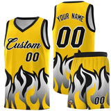 Custom Gold Black Hem Flame Pattern Fashion Sports Uniform Basketball jersey