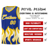Custom Royal Gold Hem Flame Pattern Fashion Sports Uniform Basketball jersey