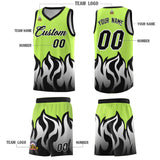 Custom Neon Green Black Hem Flame Pattern Fashion Sports Uniform Basketball jersey