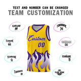 Custom Yellow Purple Hem Flame Pattern Fashion Sports Uniform Basketball jersey
