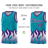 Custom Aqua Purple Hem Flame Pattern Fashion Sports Uniform Basketball jersey