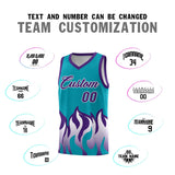 Custom Aqua Purple Hem Flame Pattern Fashion Sports Uniform Basketball jersey
