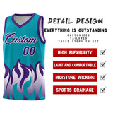 Custom Aqua Purple Hem Flame Pattern Fashion Sports Uniform Basketball jersey