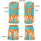 Custom Bright Green Orange Hem Flame Pattern Fashion Sports Uniform Basketball jersey