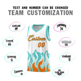 Custom White Orange Hem Flame Pattern Fashion Sports Uniform Basketball jersey