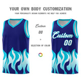 Custom Royal Sky Blue Hem Flame Pattern Fashion Sports Uniform Basketball jersey