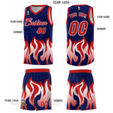Custom Navy Red Hem Flame Pattern Fashion Sports Uniform Basketball jersey