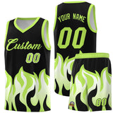 Custom Black Fluorescent Green Hem Flame Pattern Fashion Sports Uniform Basketball jersey