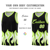 Custom Black Fluorescent Green Hem Flame Pattern Fashion Sports Uniform Basketball jersey