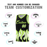 Custom Black Fluorescent Green Hem Flame Pattern Fashion Sports Uniform Basketball jersey