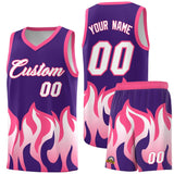 Custom Purple Pink Hem Flame Pattern Fashion Sports Uniform Basketball jersey