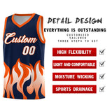 Custom Navy Orange Hem Flame Pattern Fashion Sports Uniform Basketball jersey