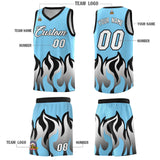 Custom Light Blue Black Hem Flame Pattern Fashion Sports Uniform Basketball jersey