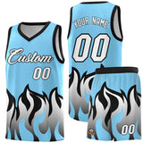 Custom Light Blue Black Hem Flame Pattern Fashion Sports Uniform Basketball jersey