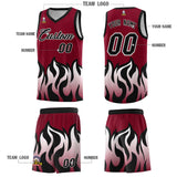 Custom Crimson Black Hem Flame Pattern Fashion Sports Uniform Basketball jersey