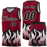 Custom Crimson Black Hem Flame Pattern Fashion Sports Uniform Basketball jersey