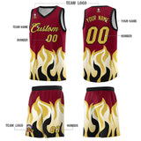 Custom Crimson Old Gold Hem Flame Pattern Fashion Sports Uniform Basketball jersey