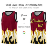 Custom Crimson Old Gold Hem Flame Pattern Fashion Sports Uniform Basketball jersey