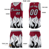 Custom Crimson Gray Hem Flame Pattern Fashion Sports Uniform Basketball jersey