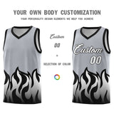 Custom Gray Black Hem Flame Pattern Fashion Sports Uniform Basketball jersey