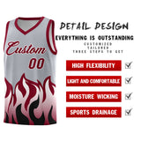 Custom Gray Crimson Hem Flame Pattern Fashion Sports Uniform Basketball jersey