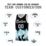 Custom Black Sky Blue Hem Flame Pattern Fashion Sports Uniform Basketball jersey