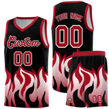 Custom Black Red Hem Flame Pattern Fashion Sports Uniform Basketball jersey