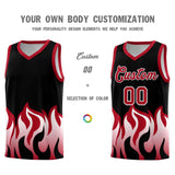 Custom Black Red Hem Flame Pattern Fashion Sports Uniform Basketball jersey