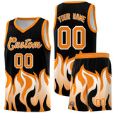 Custom Black Orange Hem Flame Pattern Fashion Sports Uniform Basketball jersey