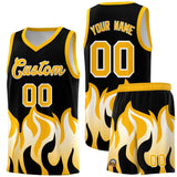 Custom Black Yellow Hem Flame Pattern Fashion Sports Uniform Basketball jersey