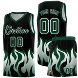 Custom Black Hunter Green Hem Flame Pattern Fashion Sports Uniform Basketball jersey