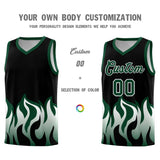 Custom Black Hunter Green Hem Flame Pattern Fashion Sports Uniform Basketball jersey
