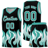Custom Black Bright Green Hem Flame Pattern Fashion Sports Uniform Basketball jersey