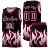 Custom Black Crimson Hem Flame Pattern Fashion Sports Uniform Basketball jersey